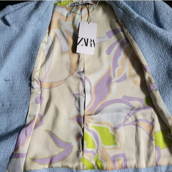 NWT Zara Tweed Textured Women's Blazer Jacket Blue Size XXL - Picture 9 of 14